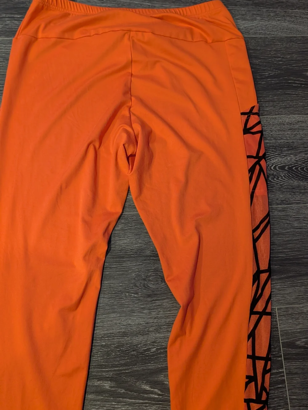 Neon Orange High-Waist Leggings with Printed Side Stripe